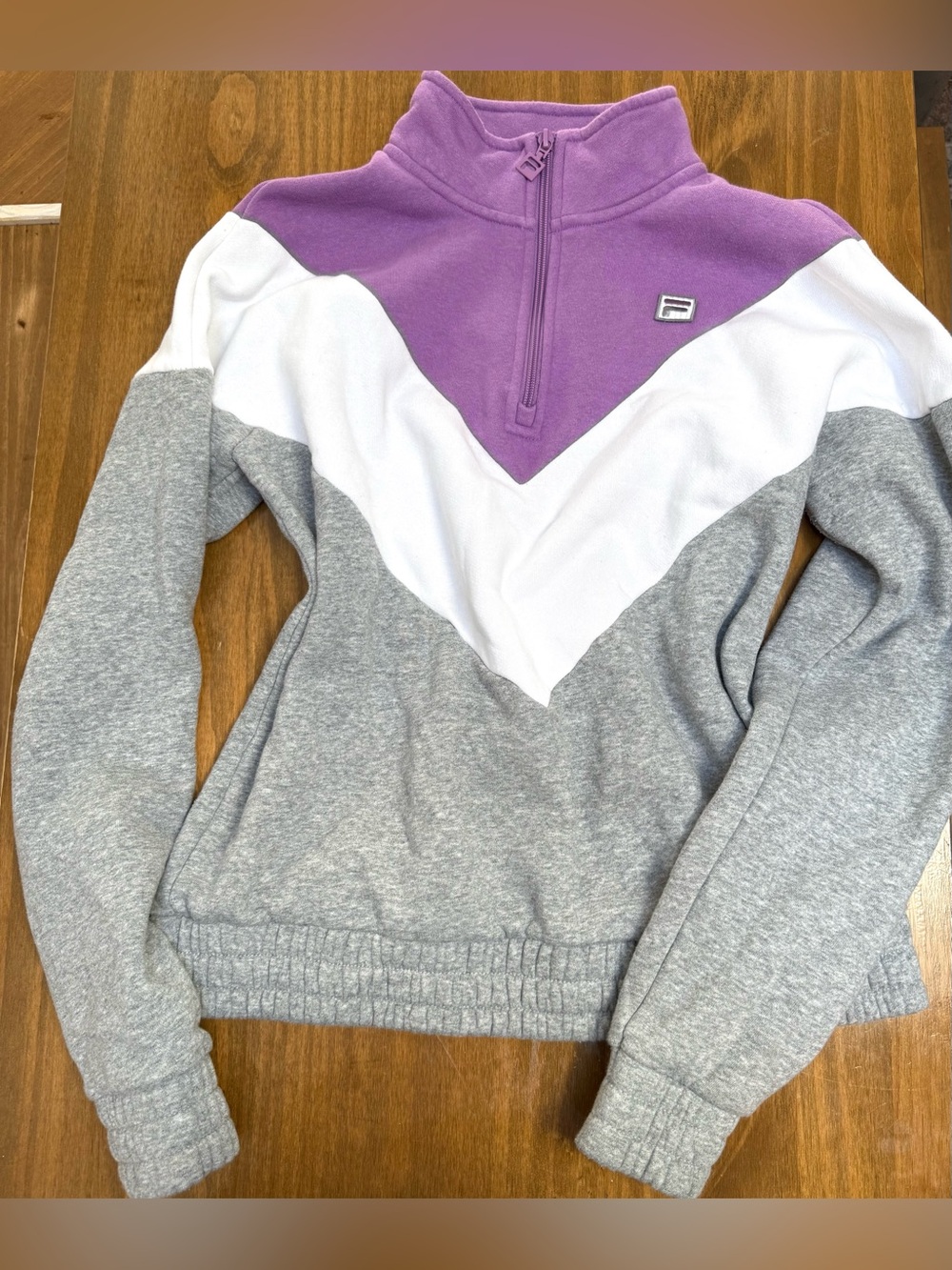FILA Purple White Gray Colorblock Quarter-Zip Pullover Sweatshirt Size Medium